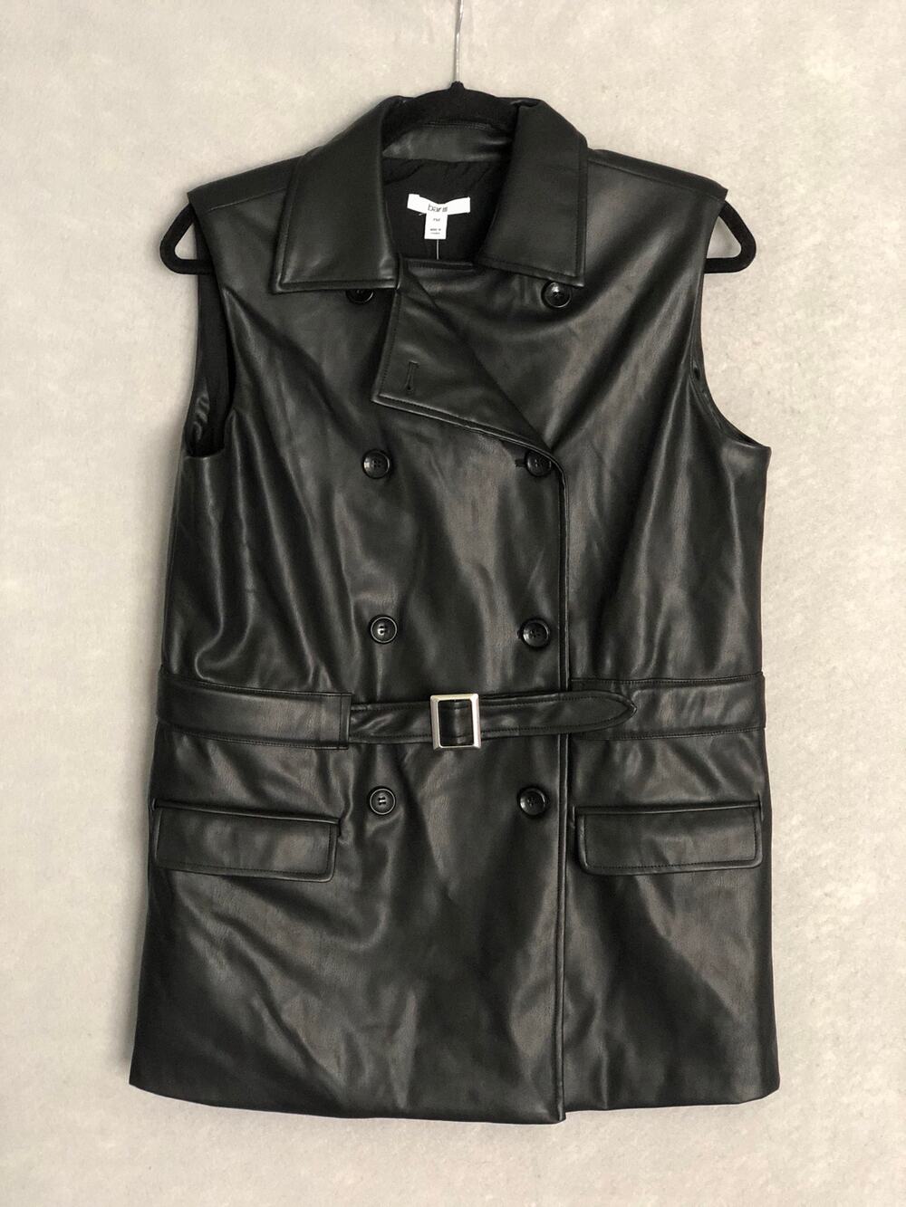 Bar III Faux Leather Vest Double Breasted Women's Petite Small NEW